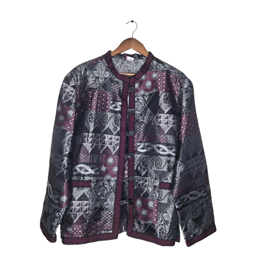 Tudor Court Vintage Silver and Maroon Tapestry Blazer Jacket